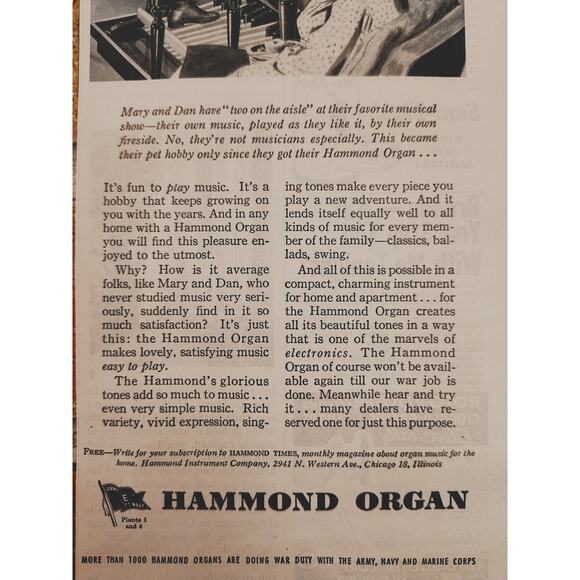 1944 Hammond Organ "Oh What a Beautiful Evening" Man Playing Music Vtg Print Ad - Picture 4 of 6